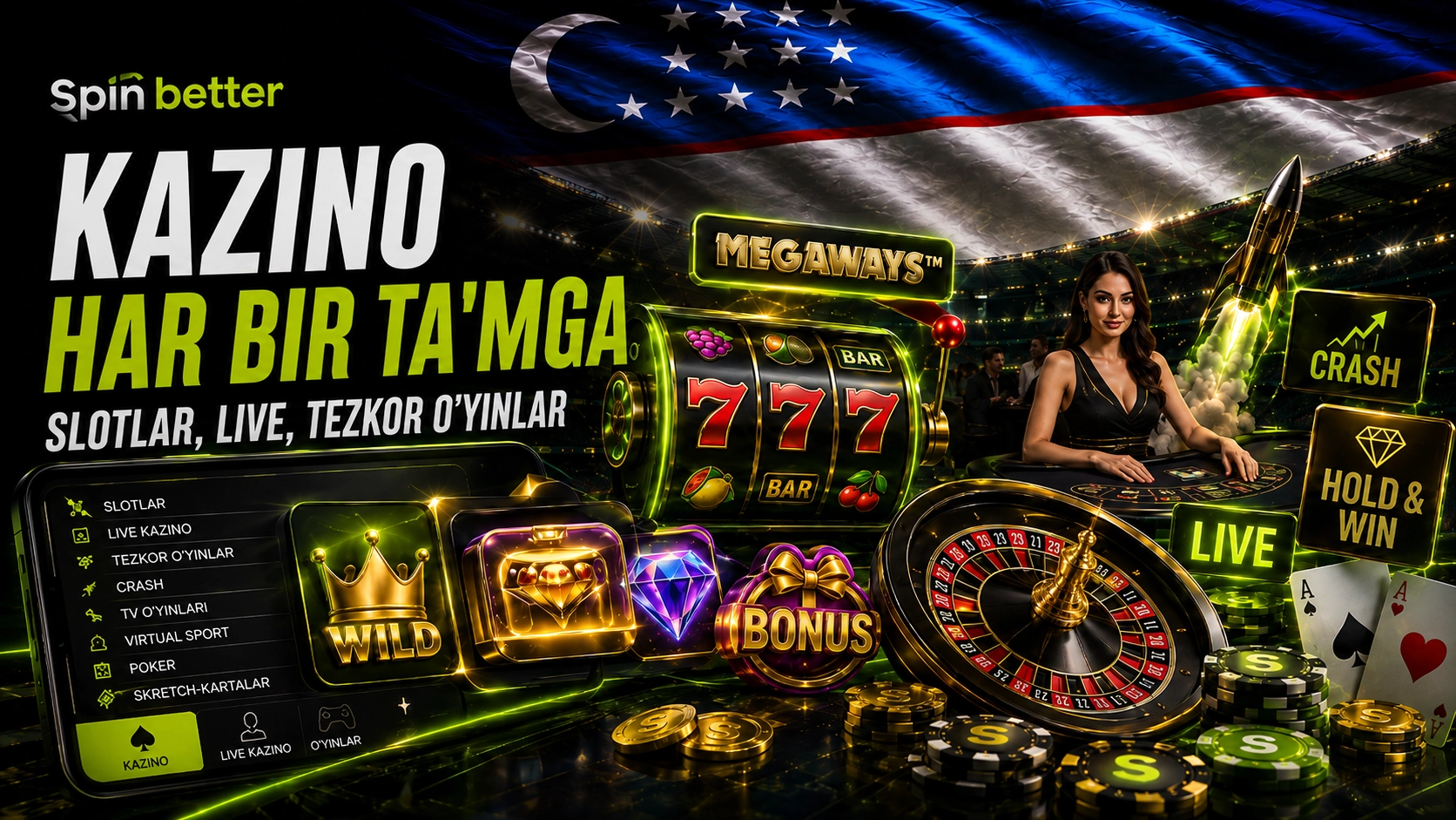 SpinBetter kazino: slotlar va Live Casino o‘yinlari
